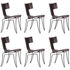 Set of Six Klismos, Leather Anziano Chairs by John Hutton for Donghia 2
