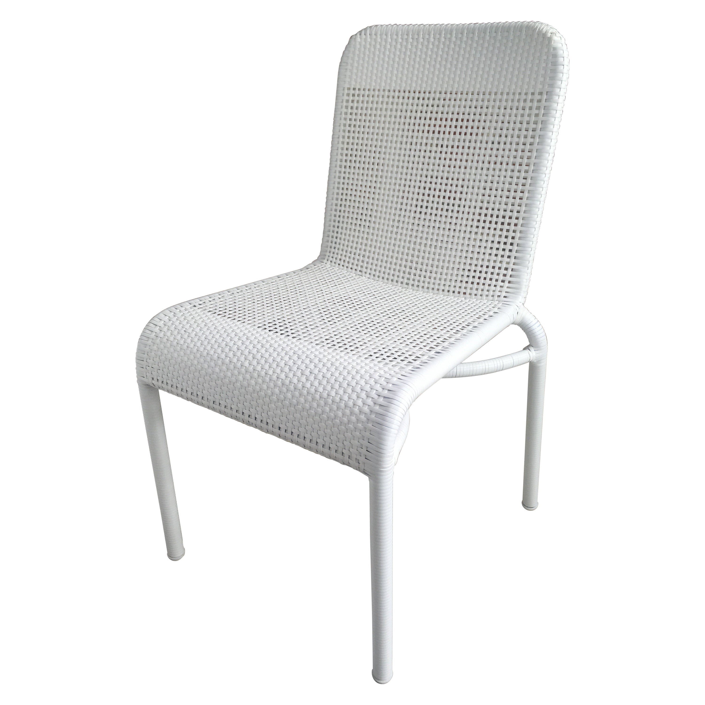 Set of Six French Design Braided Warm White Resin Outdoor Chairs For