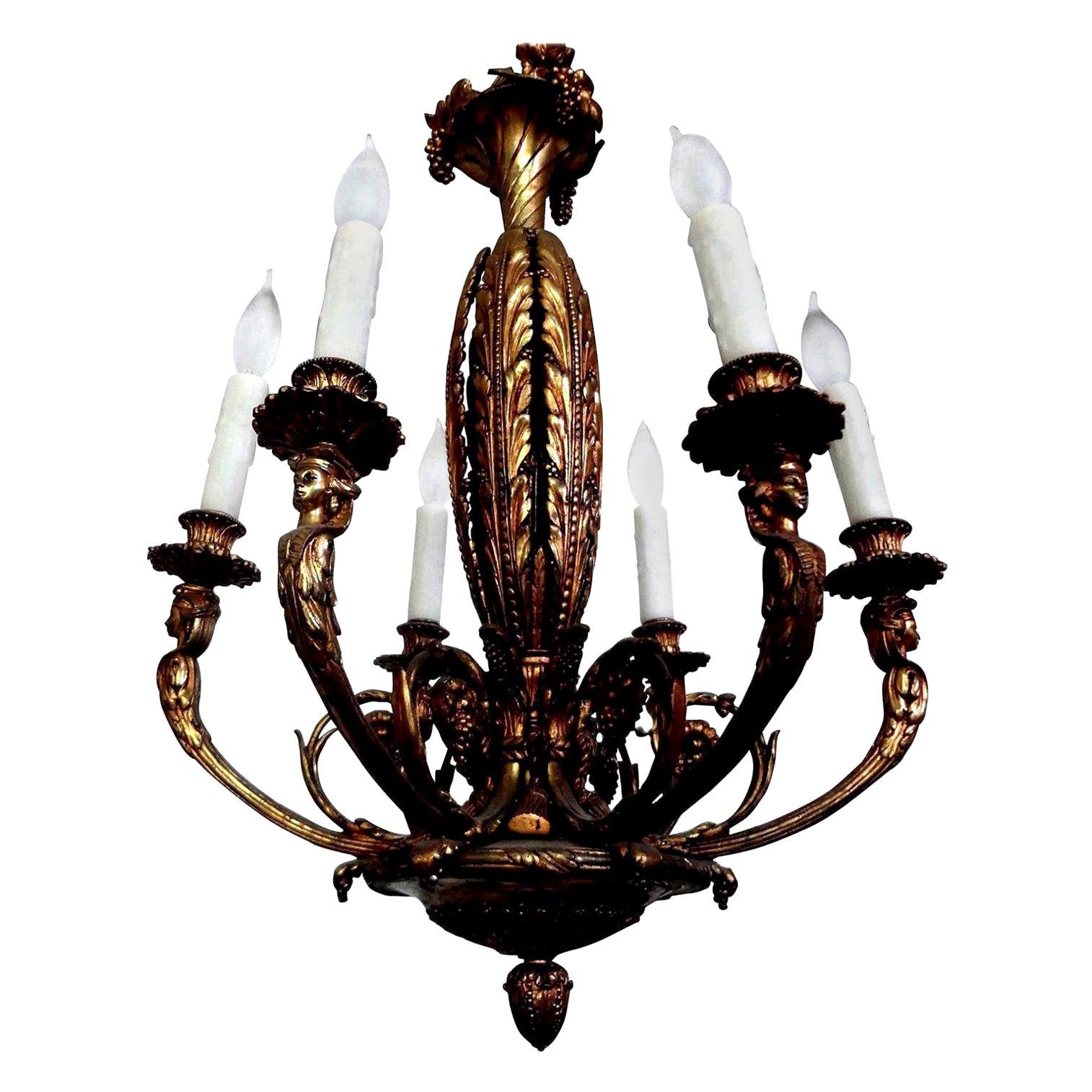 Italian Neoclassical Style Gilt Bronze 6-Light Chandelier For Sale