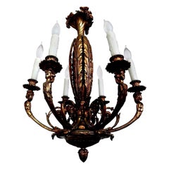 Lampadario a 6 luci in stile neoclassico italiano in bronzo dorato