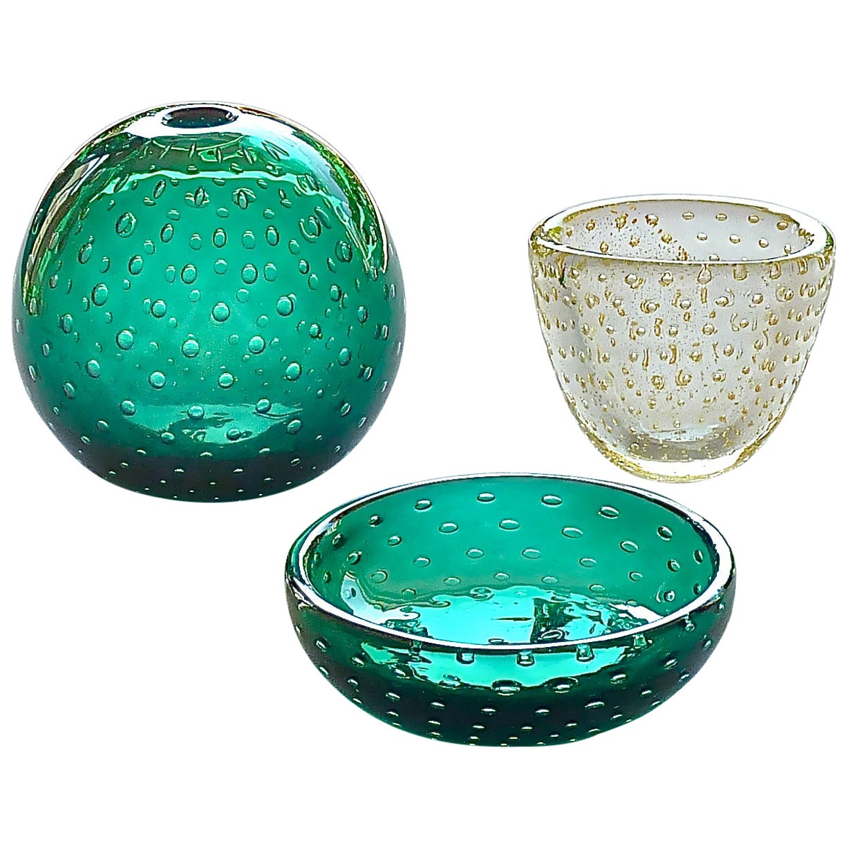 Large 1950s Green Murano Bubble Glass Bowl Attributed to Carlo Scarpa