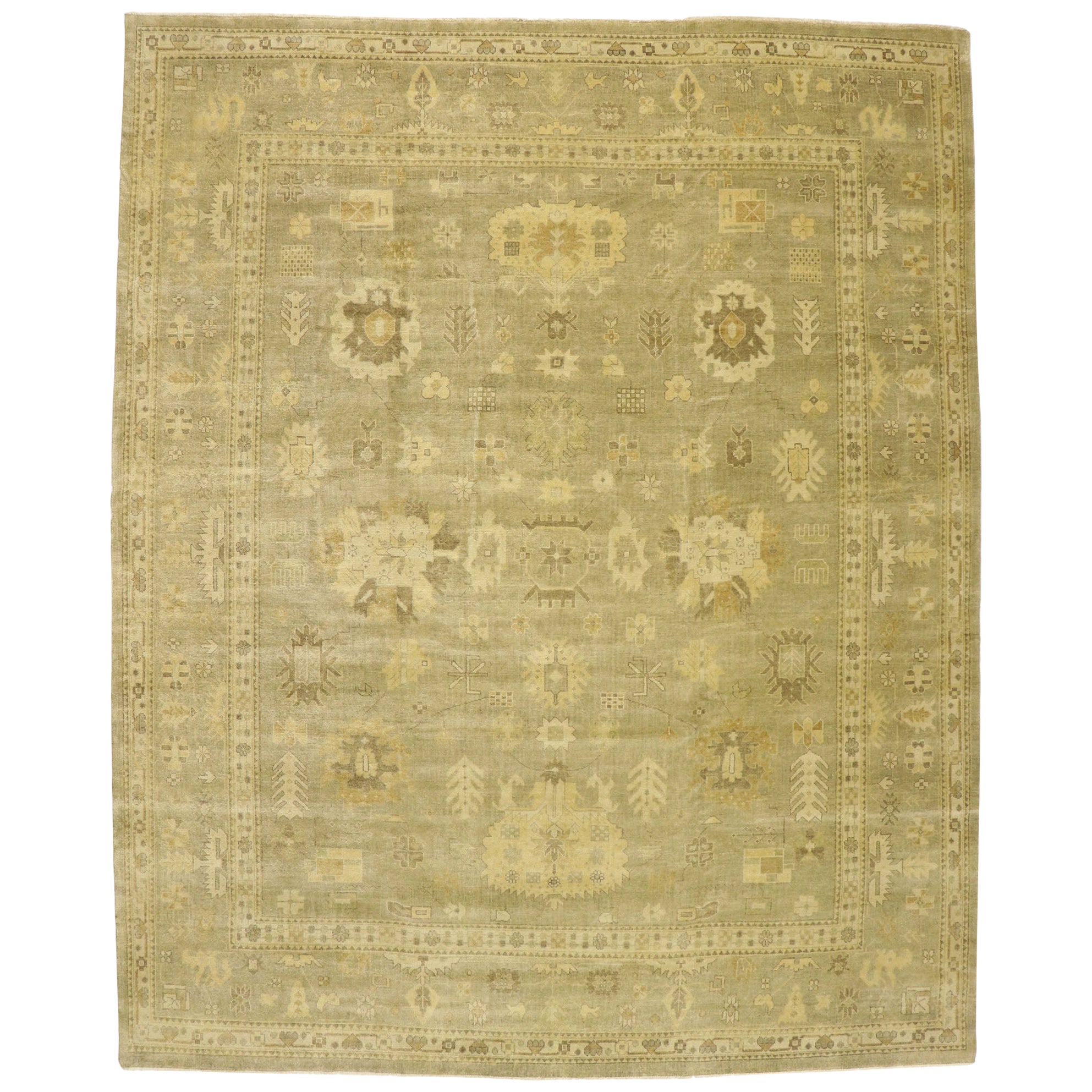 New Transitional Area Rug with Oushak Pattern and Warm, Neutral Colors