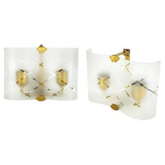 Small Pair of Italian Bent Glass and Brass 1940s Sconces