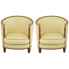 Vintage Pair of French Art Deco Walnut Armchairs