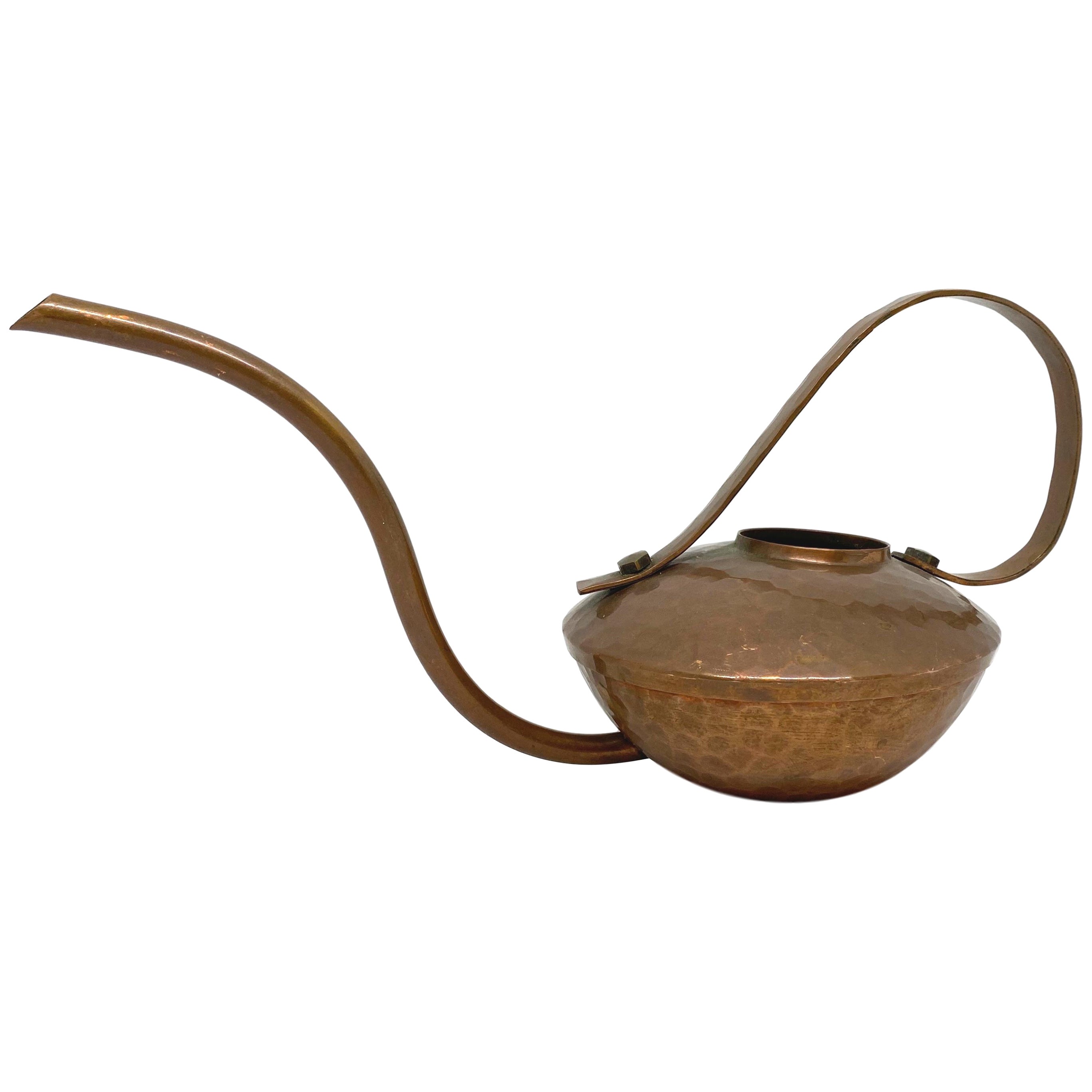 Vintage MidCentury Modern Brass Copper Watering Can with Long Spout