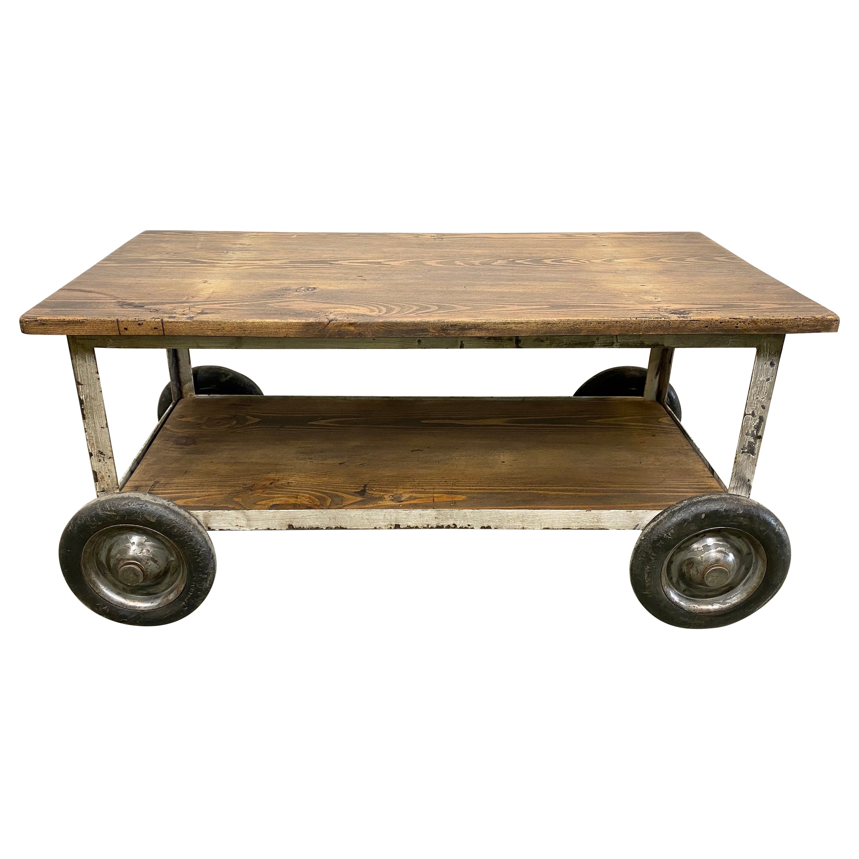 Antique Vintage Luggage Cart Coffee Table circa 1920 with Cast Iron