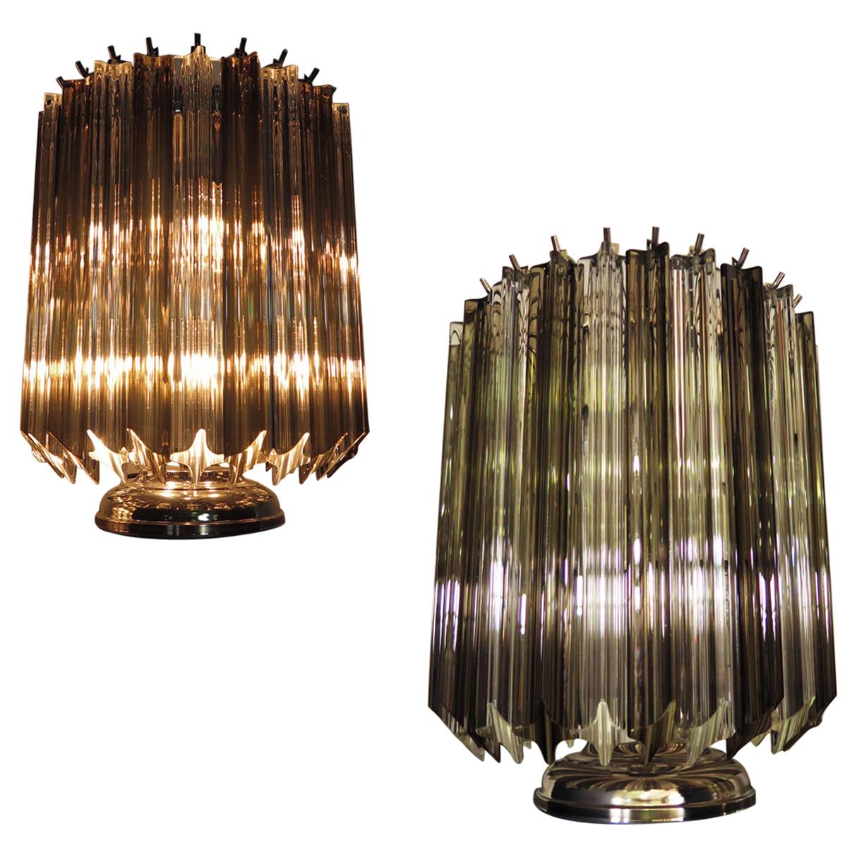 Pair of Table Lamps, 24 Transparent and Smoked Quadriedri, Murano, 1990s
