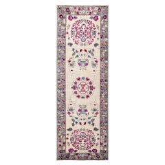 One-of-a-Kind Patterned & Floral Wool Hand-Knotted Runner, Ivory