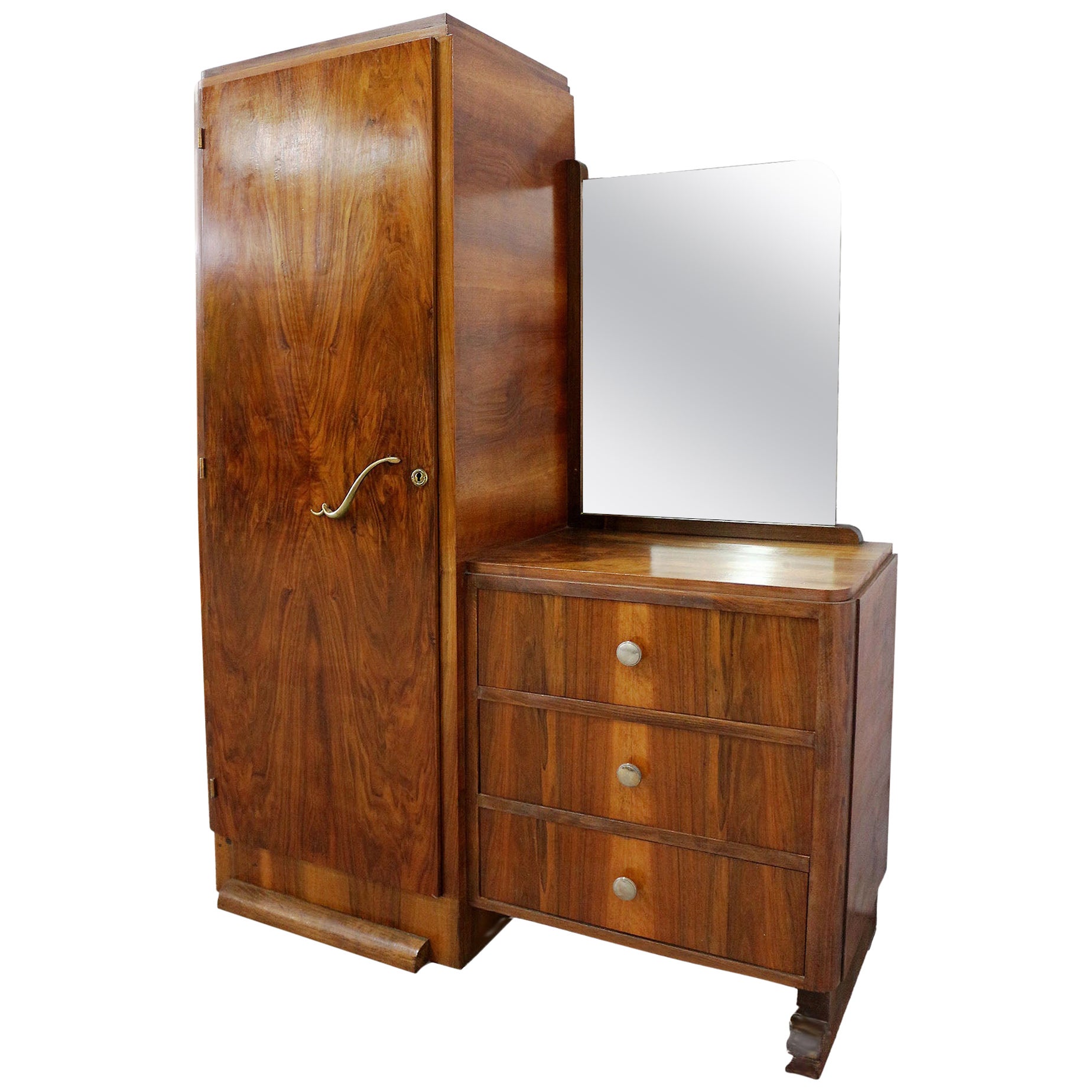 Antique 20th Century Oak Chifforobe Wardrobe Vanity Dresser Hanging