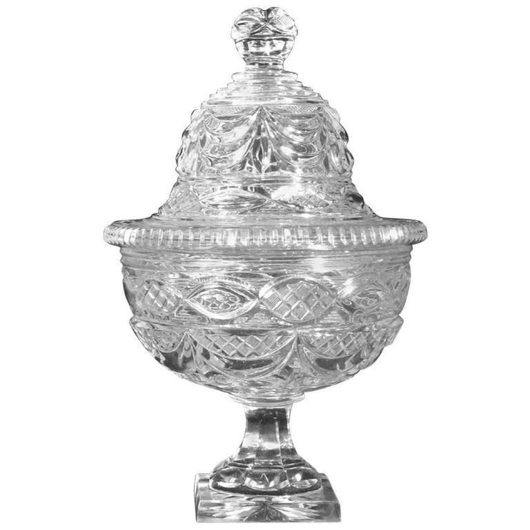Monumental Clear CutGlass Covered Compote For Sale at 1stDibs