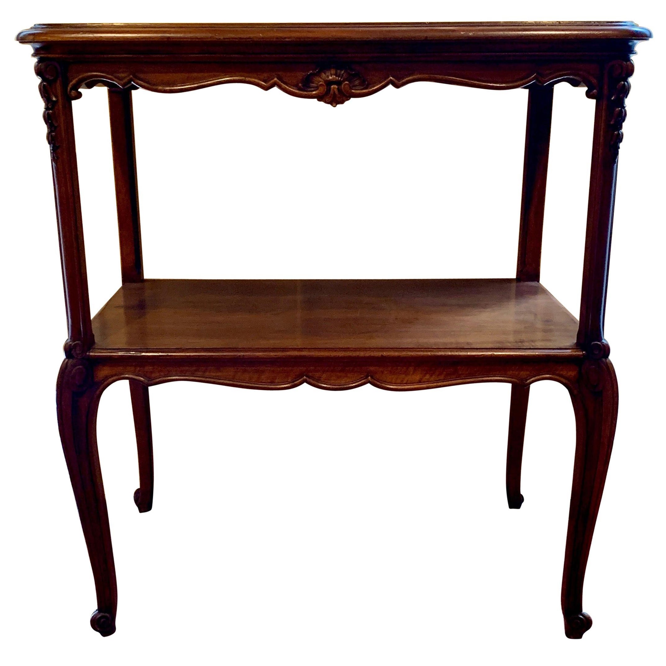 Mesa Étagère de dos pisos de nogal antiguo