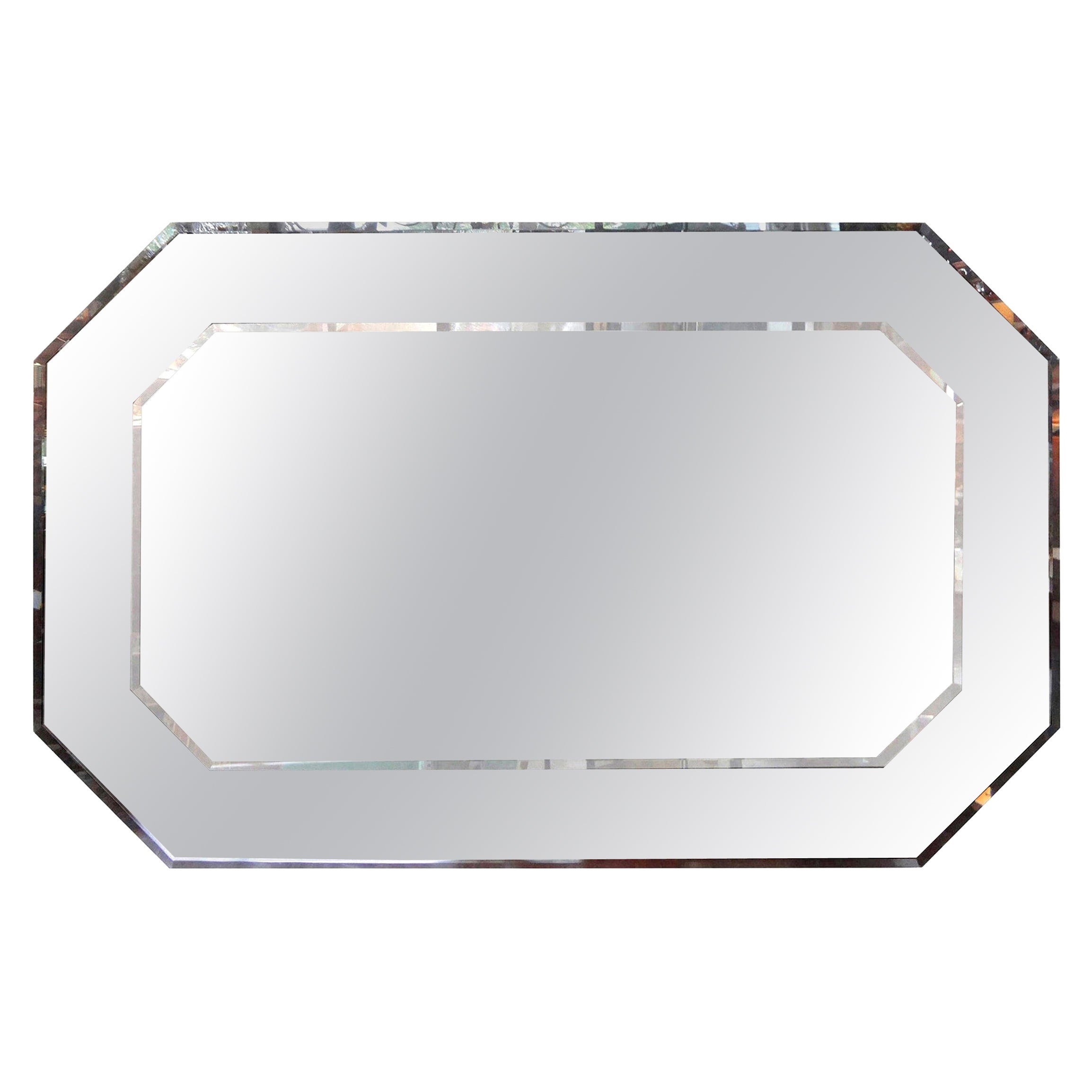 Large Italian Fontana Arte Style Horizontal Beveled Mirror For Sale