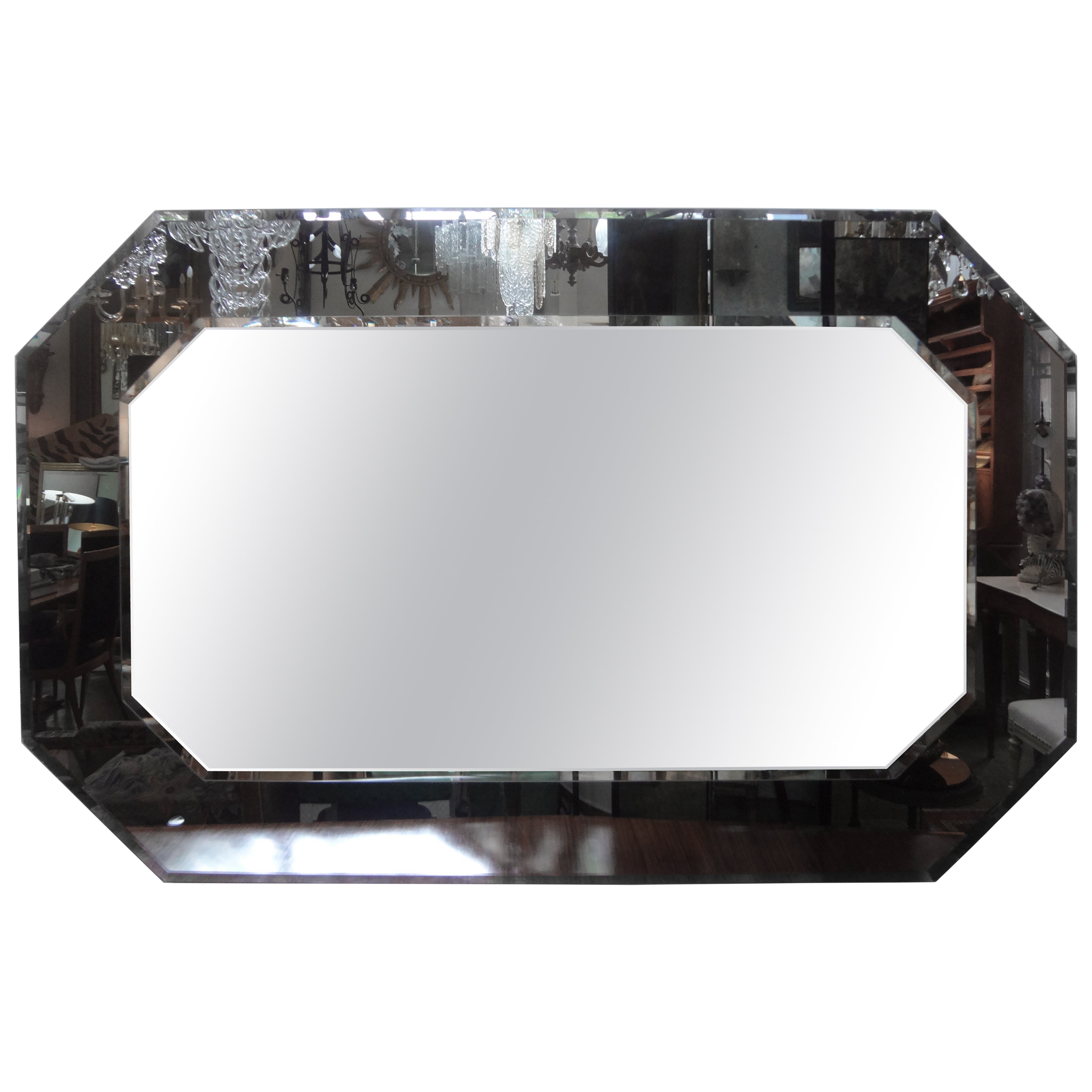 Large Italian Fontana Arte Style Horizontal Beveled Mirror