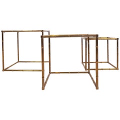 Maison Baguès, Fashionable 1970 Cast Bamboo Brass Set of 3 Nesting Tables