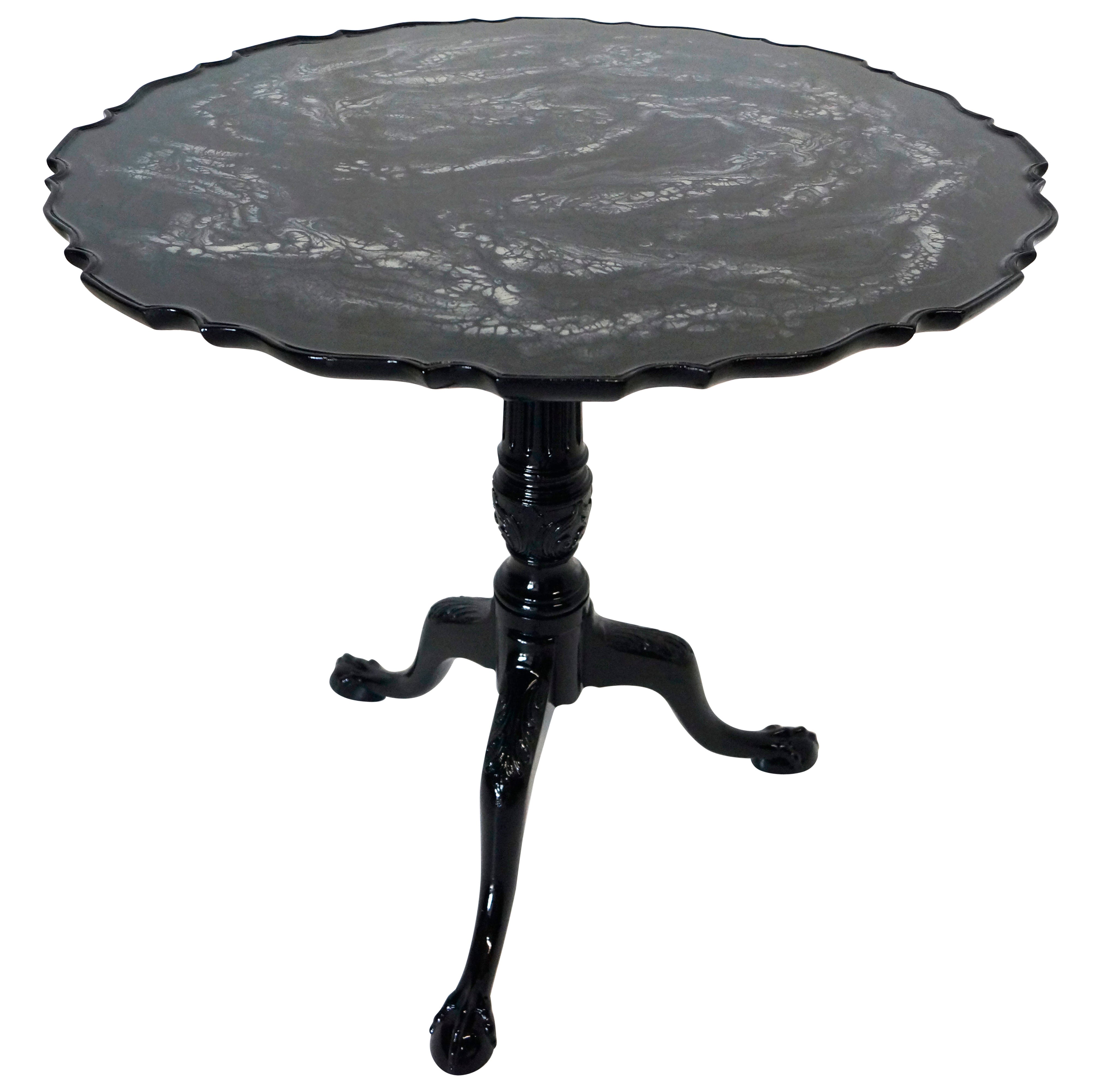 Regency Black Lacquer TiltTop Round Chinoiserie Centre Table at 1stDibs