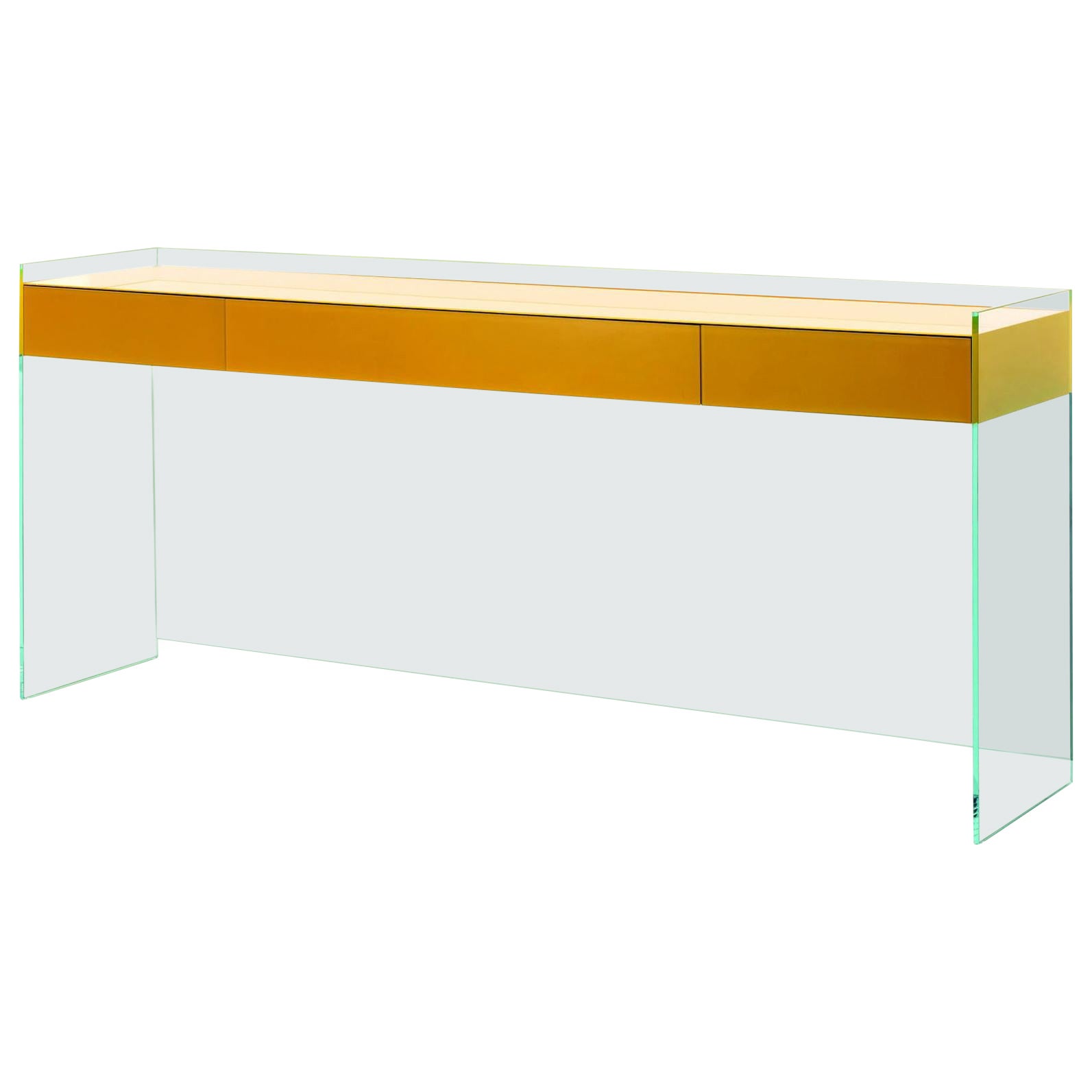 FLOAT 3 Drawers Console Table in White Glass, by Patrick Norguet for Glas Italia For Sale