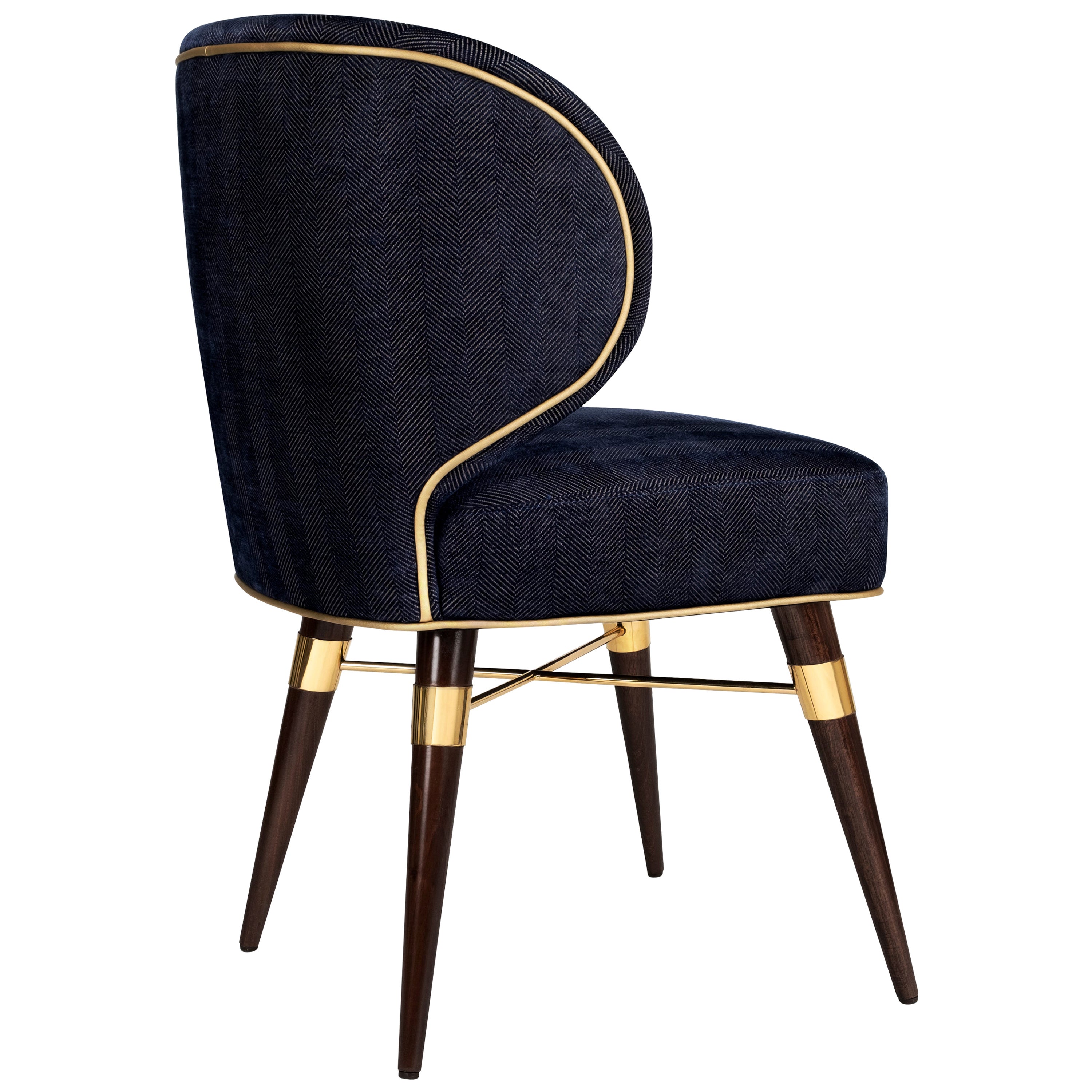 Modern Polished Brass Austin Dining Chair Dobby Textile For Sale at 1stDibs
