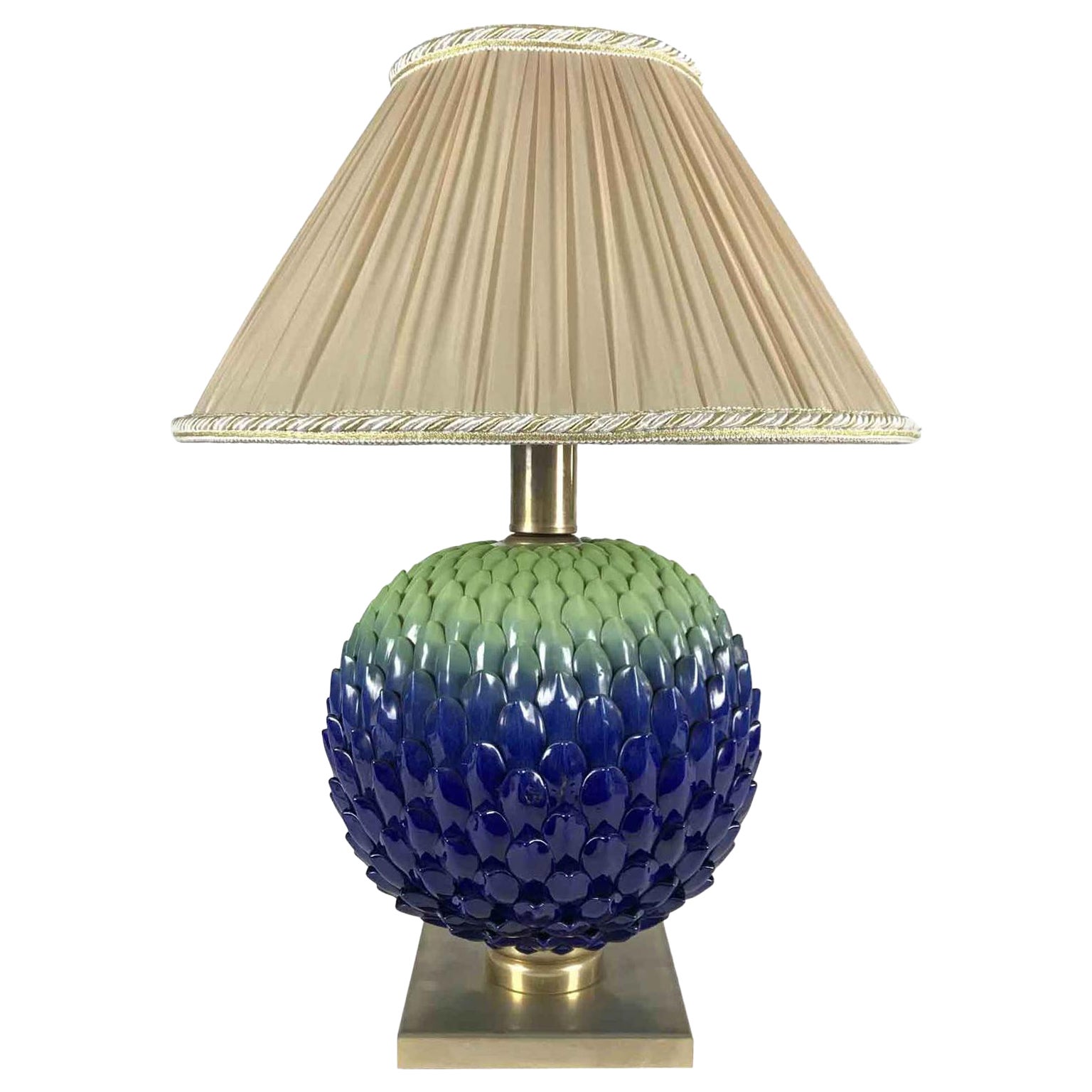 Italian Blue Green Pine Cone Florentine Table Lamp by Mangani 1980s