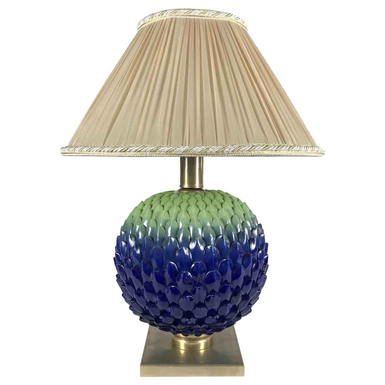 Italian Blue Green Pine Cone Florentine Table Lamp by Mangani 1980s For Sale