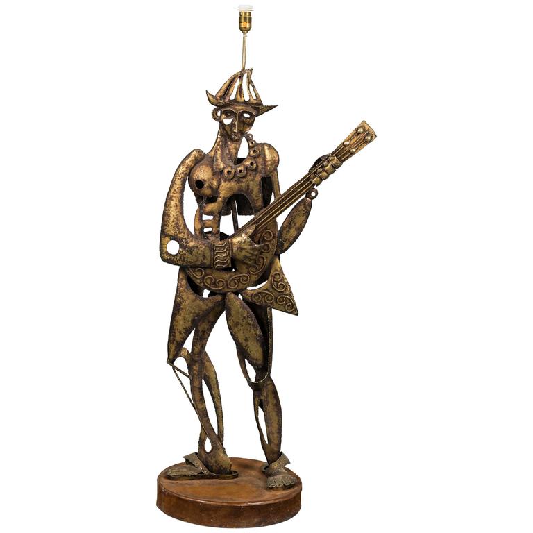 1950s Spanish Floor Lamp Inspired by Picasso's Harlequin Holding a Guitar