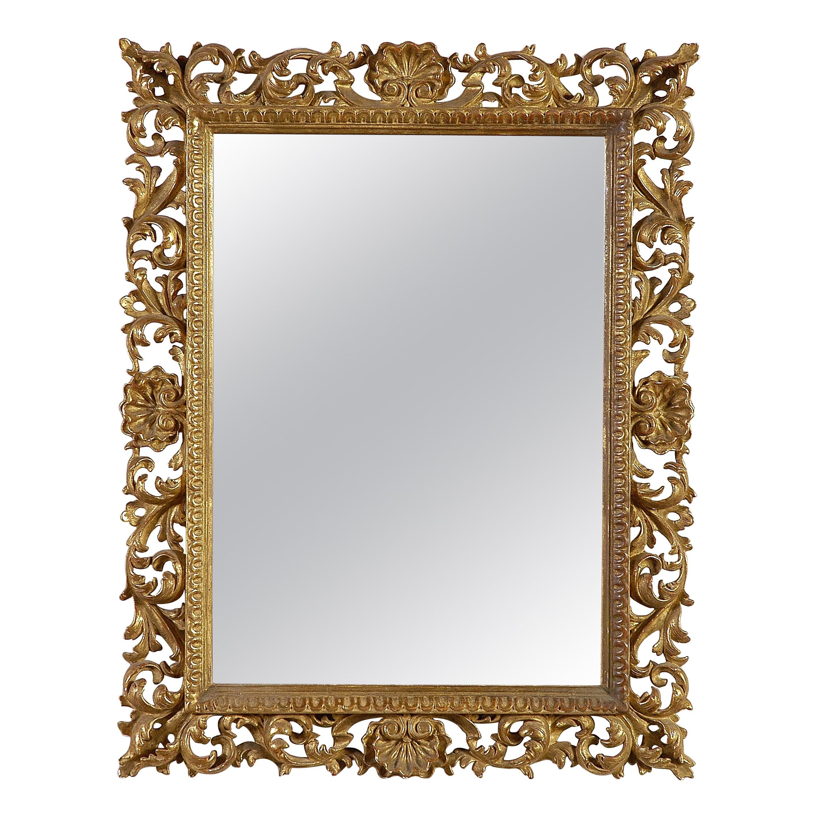 Miroir rectangulaire en bois sculpté à la main:: style Art Nouveau:: 1970