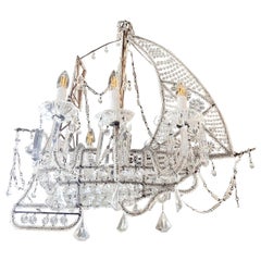 20th Century Crystal Beaded Ship Chandelier Attributed to the Maison Baguès
