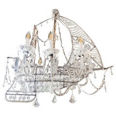 20th Century Crystal Beaded Ship Chandelier Attributed to the Maison Baguès