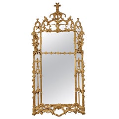Vintage Chippendale Handcrafted Rectangular Gold Foil Wood Mirror Spain, 1970