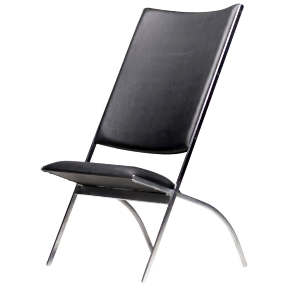 Gio Ponti Gabriella Folding Lounge Chair in Black Vynil by Pallucco 1991 Italy