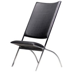 Gio Ponti Gabriella Folding Lounge Chair in Black Vynil by Pallucco, 1991, Italy