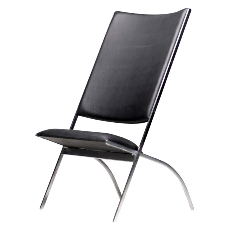 Gio Ponti Gabriella Folding Lounge Chair in Black Vynil by Pallucco 1991 Italy
