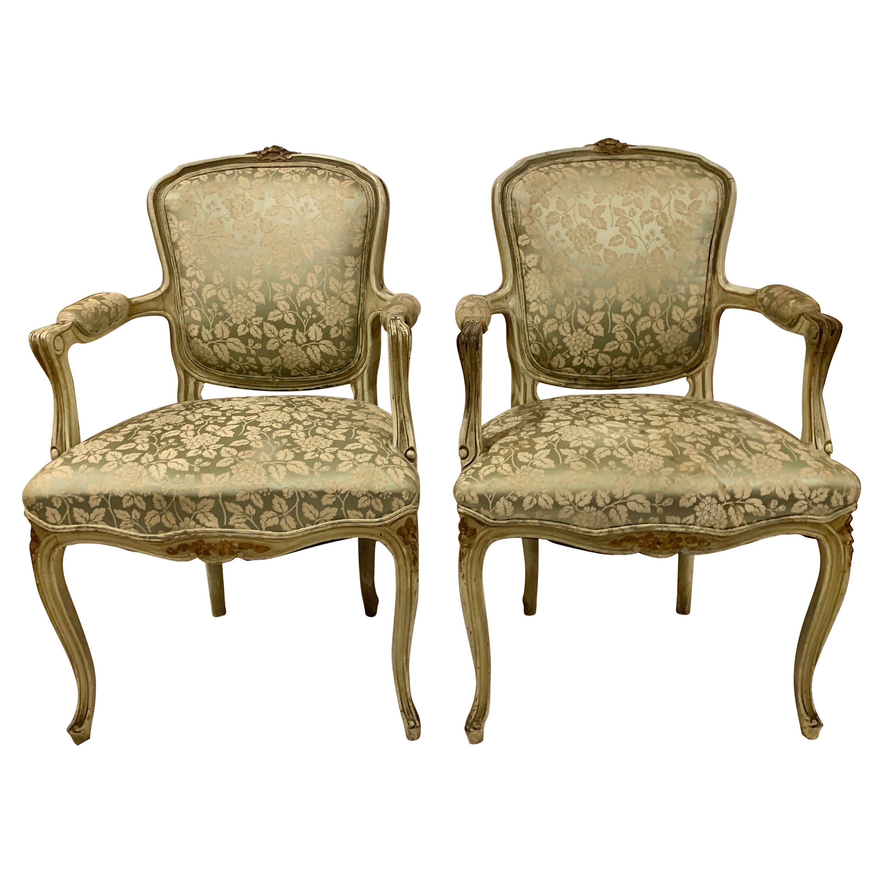 Pair of Antique French Painted Armchairs, circa 1900