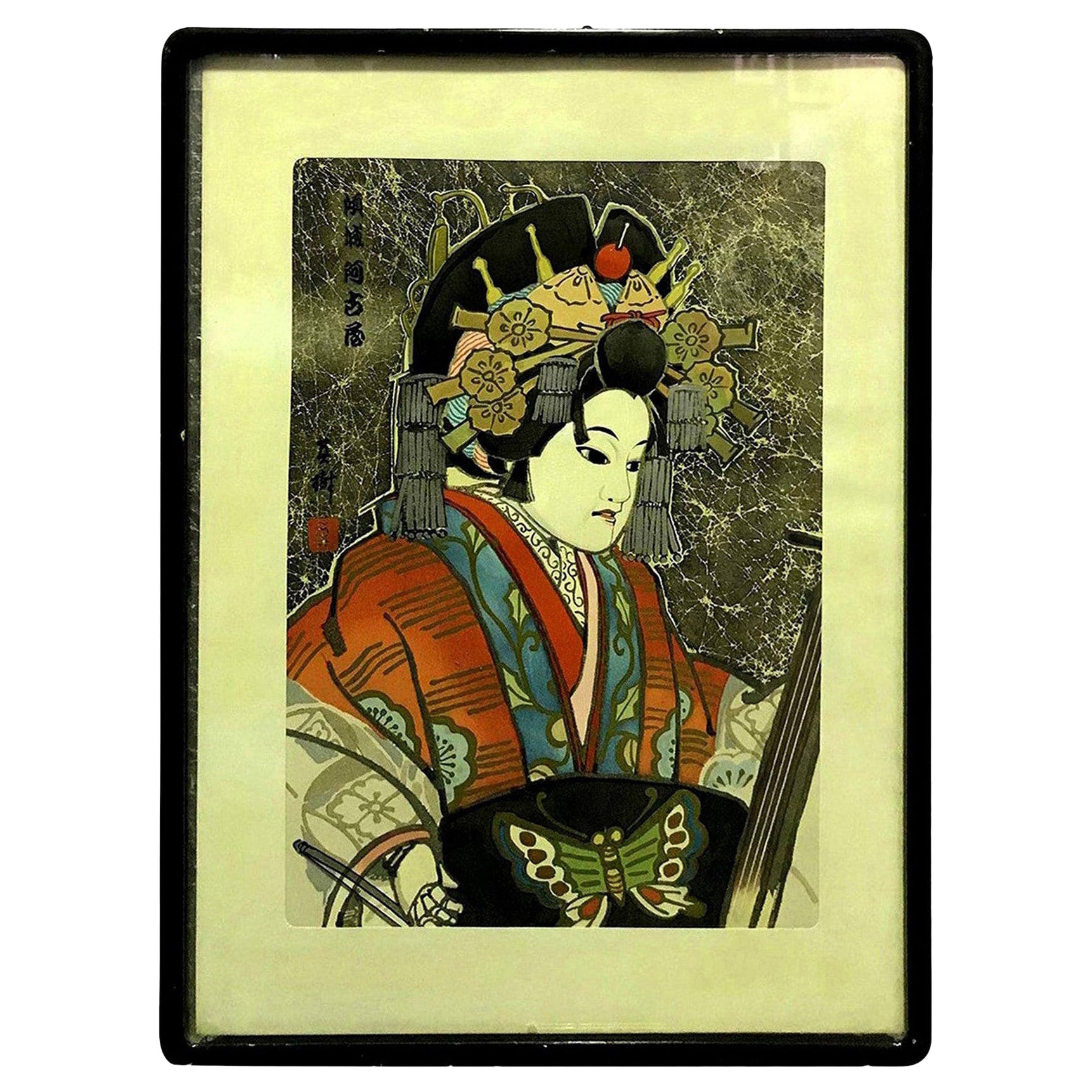 Masaoka Konobu Hasegawa, rare gravure sur bois de marionnette japonaise Bunraku