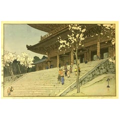 Hiroshi Yoshida Signierte japanische Jizuri Siegel-Holzschnitt-Tor aus Chionin mit Tempelmuster