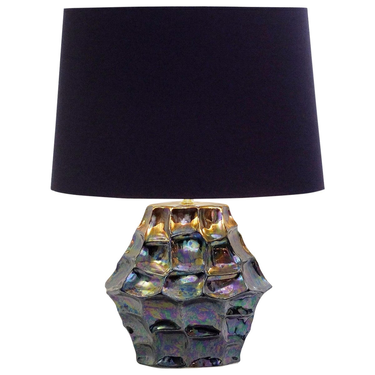 Large Iridescent Glass Chrome Base Table Lamp For Sale at 1stDibs