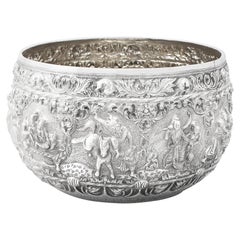 1880s Antique Burmese Silver Thabeik Bowl