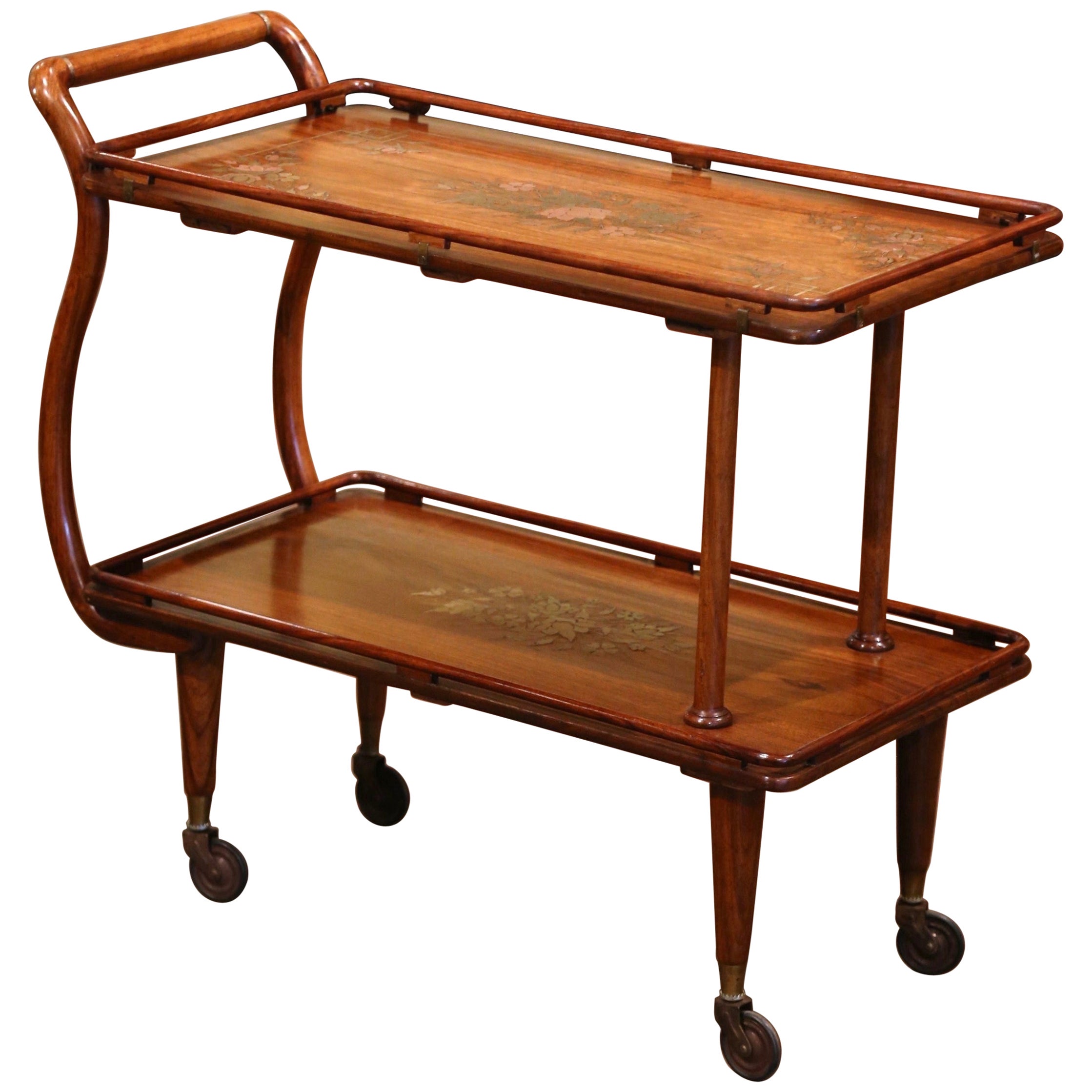 Late 20th Century French Walnut DropLeaf Tea Trolley Service Cart on