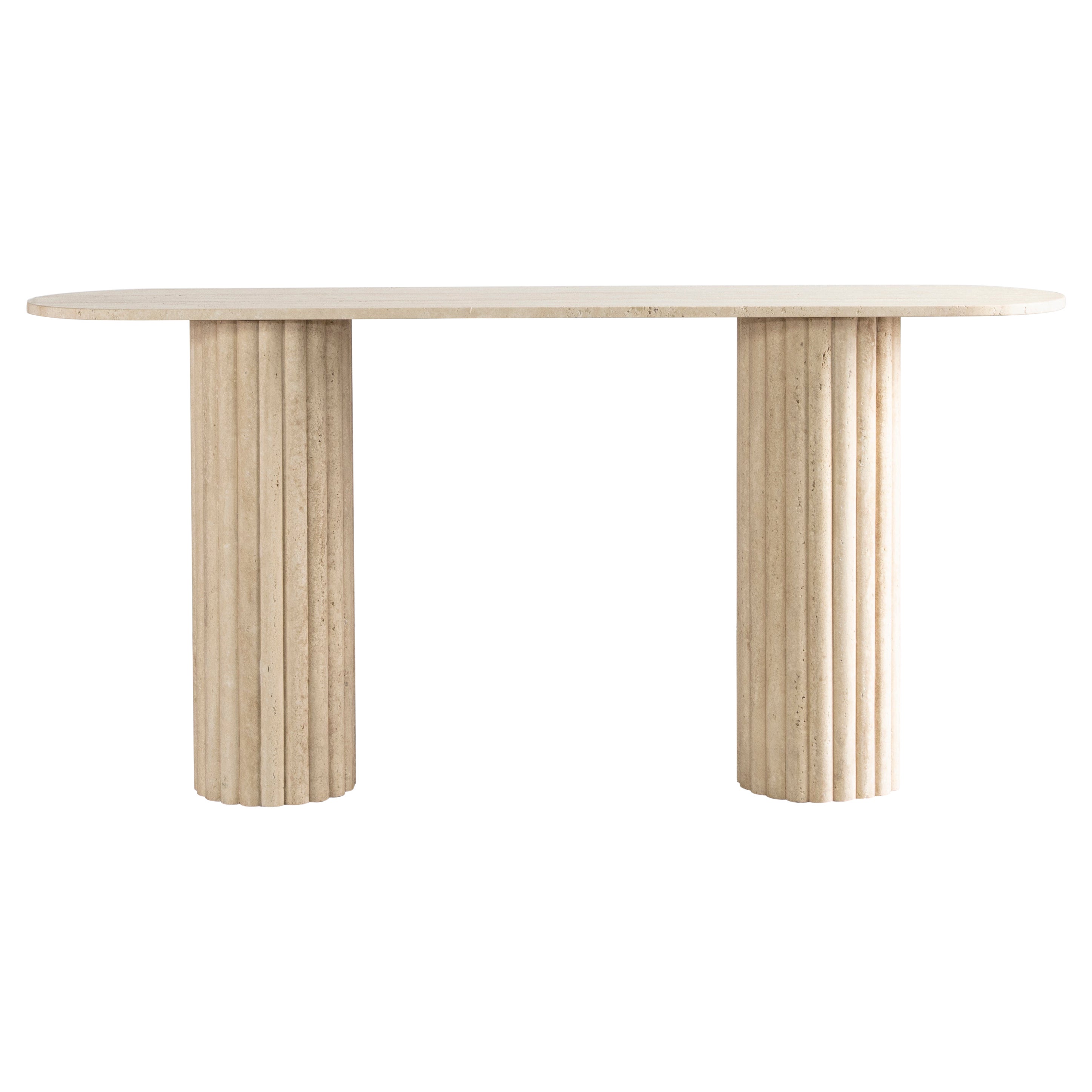 Rima Console Table in Travertine Marble, Made in Mexico by Peca For Sale