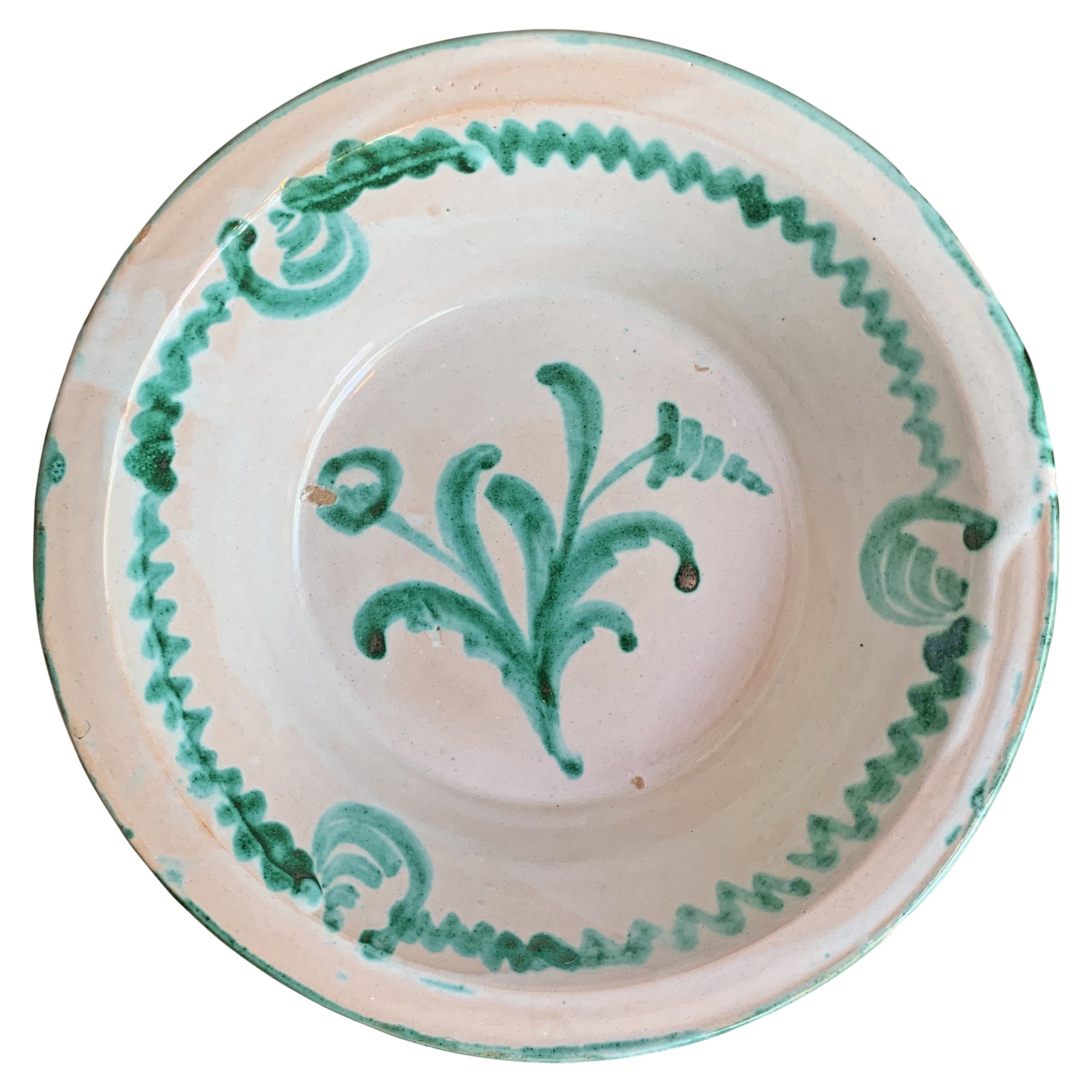 Primitive Archaic Handcrafted Painted Ceramic Pottery Bowl Pot with Handles For Sale at 1stDibs