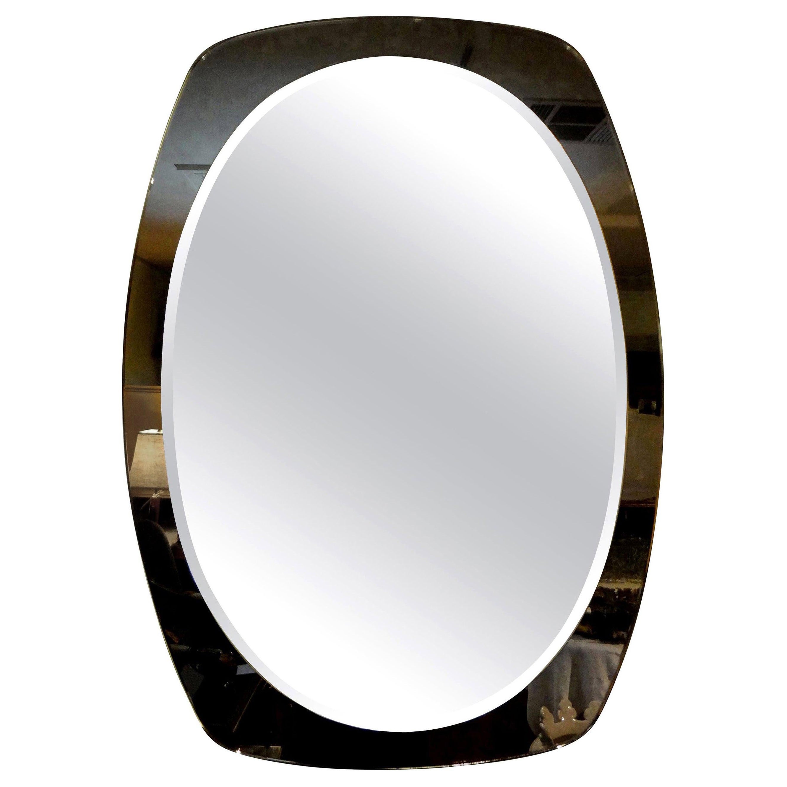 Art Deco Framed Mirror with Reversed Etching and Beveled Detailing at 1stDibs