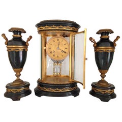 Antique French Four Glass Library Clock Garniture, circa 1860
