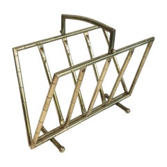 Antique Faux-Bamboo Brass Magazine Rack in the Style of Jacques Adnet