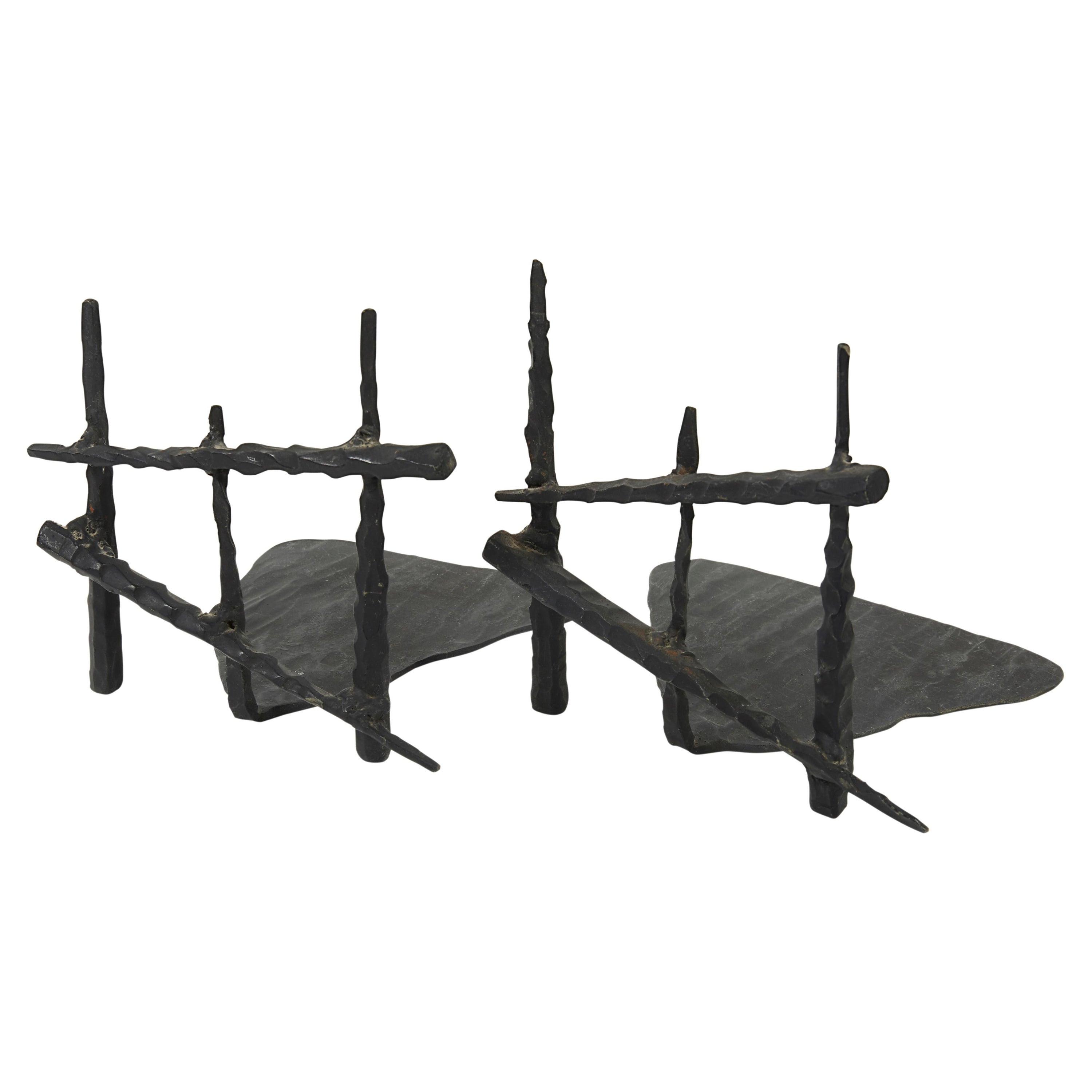 Mid-20th Century Pair of Brutalist Iron Bookends by David Palombo For Sale