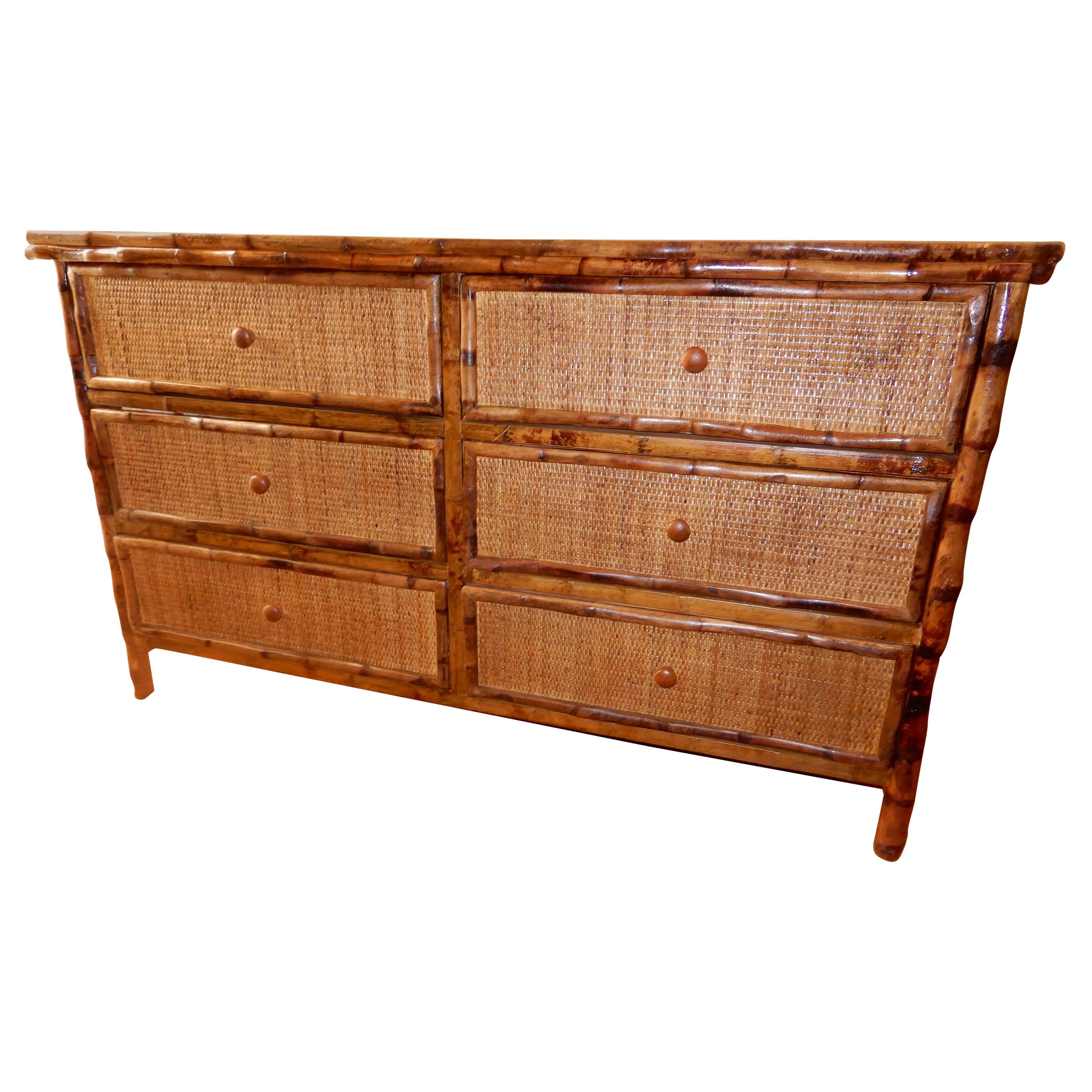 Caned Rattan and Faux Bamboo 7Drawer Dresser by Broyhill at 1stDibs
