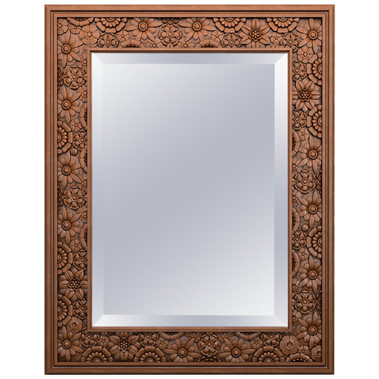 Masterly Carved Wood Art Wall Mirror Frame with Roses Blooming Flowers Design at 1stDibs