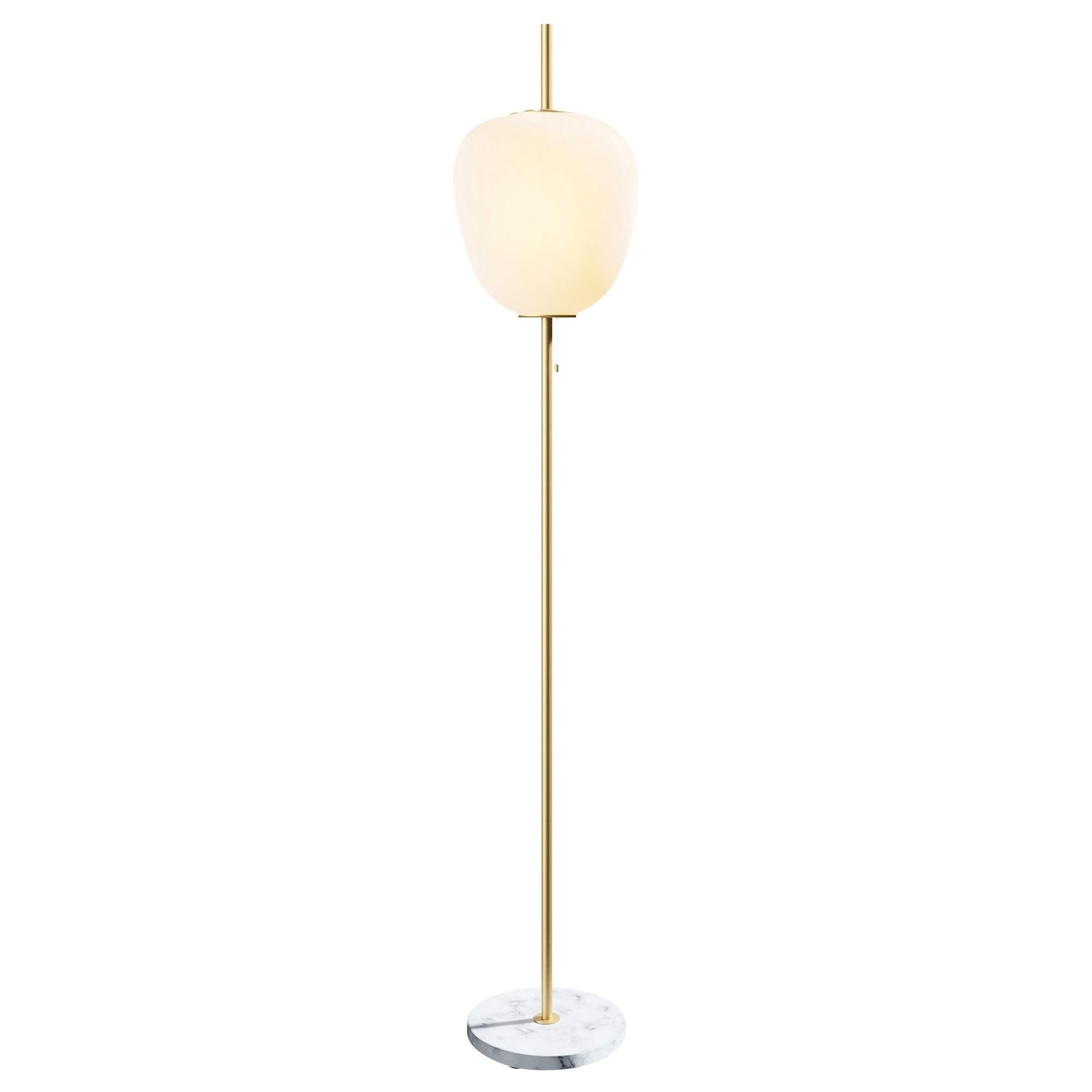 Large Joseph-André Motte J14 Floor Lamp in Brushed Brass and Marble for Disderot