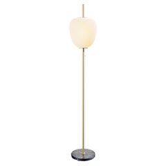 Grand lampadaire Joseph-André Motte J14 en laiton poli et marbre pour Disderot