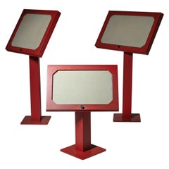 Retro Set of Three Carlo Scarpa Free Standing Red Wood Displays, Italy, 1960s