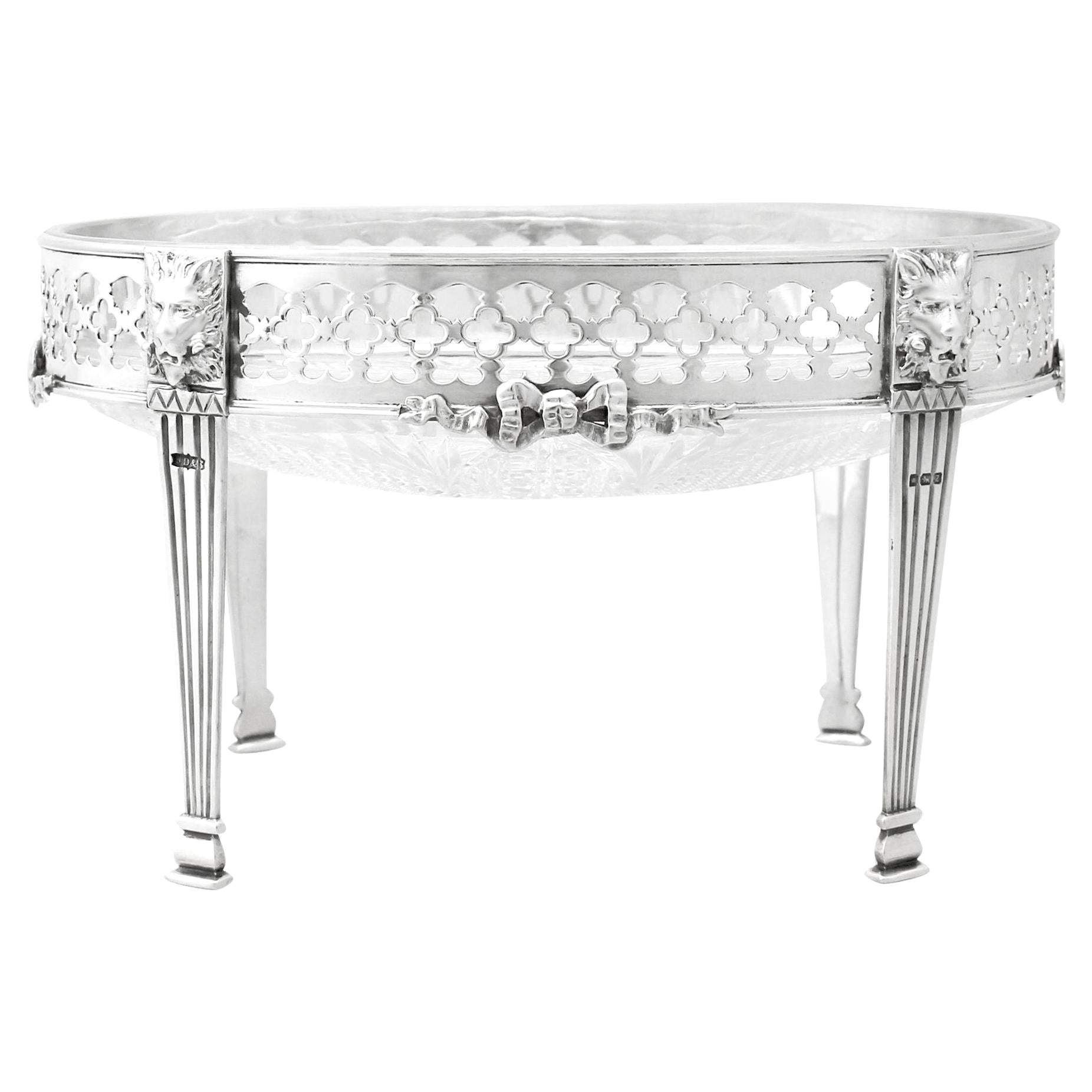 Antique Victorian Sterling Silver and Cut-Glass Centerpiece For Sale