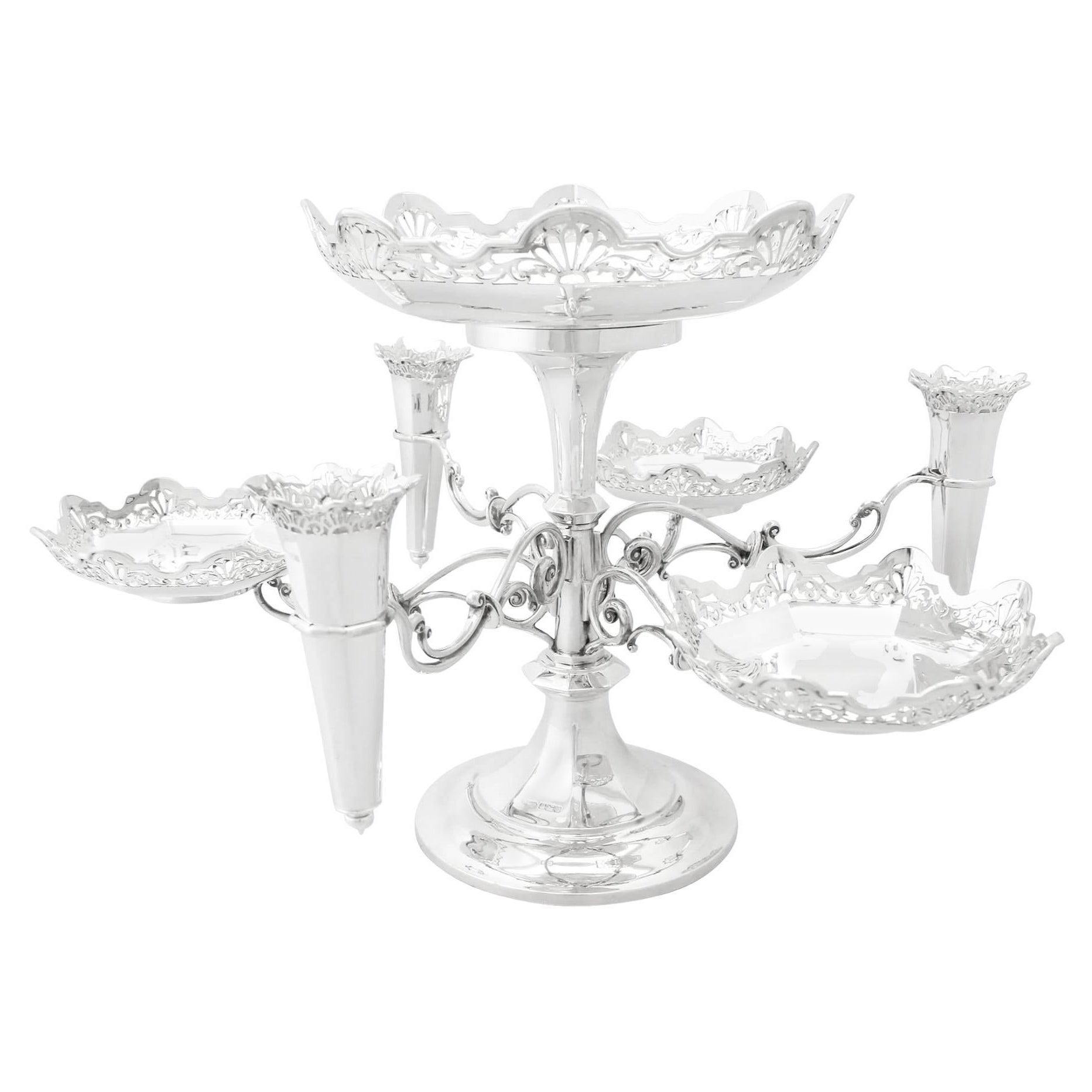 Epergne / Centro de Mesa Antiguo de Plata de Ley de 1910